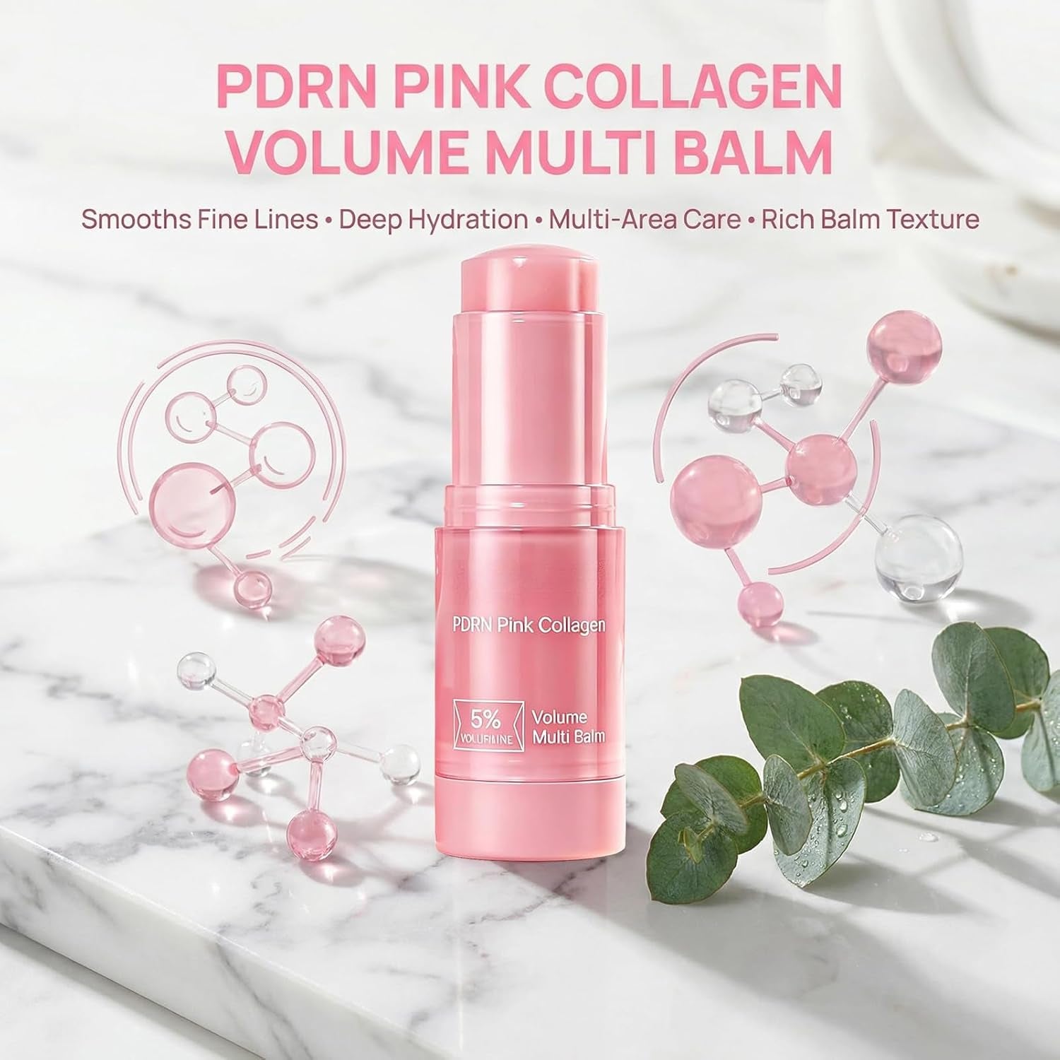PDRN Pink Collagen Volume Multi Balm - Multi-Purpose Anti-Aging Face Stick for Under-Eye, Neck, Forehead & Smile Lines - Firming & Lifting Collagen Booster with Poly Deoxy Ribo Nucleotide (10G)