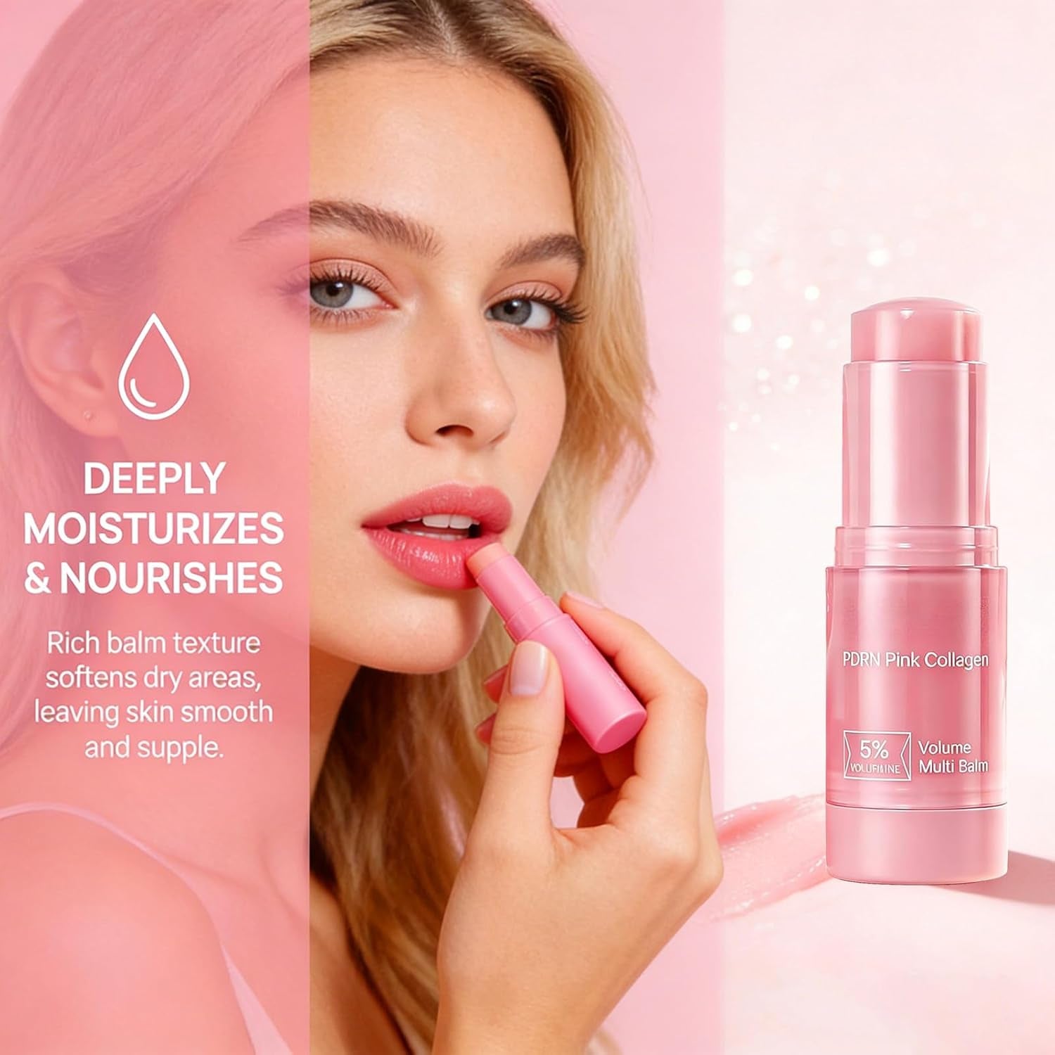 PDRN Pink Collagen Volume Multi Balm - Multi-Purpose Anti-Aging Face Stick for Under-Eye, Neck, Forehead & Smile Lines - Firming & Lifting Collagen Booster with Poly Deoxy Ribo Nucleotide (10G)