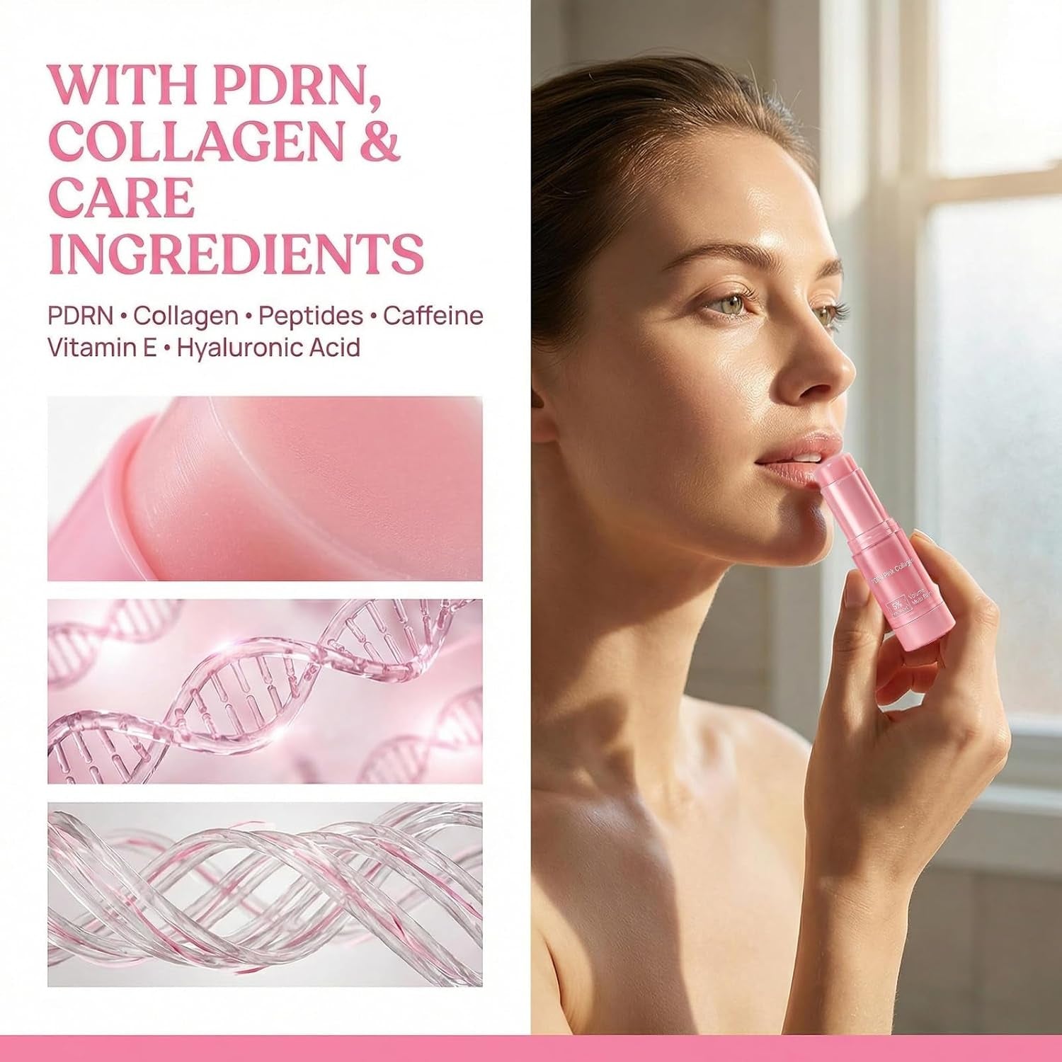 PDRN Pink Collagen Volume Multi Balm - Multi-Purpose Anti-Aging Face Stick for Under-Eye, Neck, Forehead & Smile Lines - Firming & Lifting Collagen Booster with Poly Deoxy Ribo Nucleotide (10G)